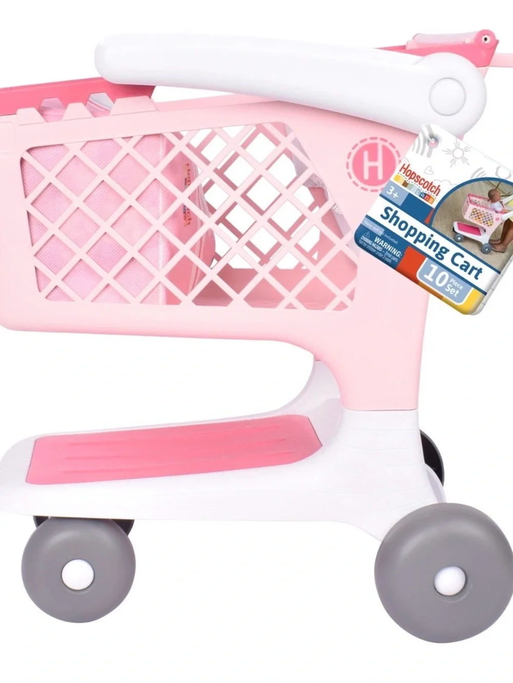 Pink Kids Play Shopping Cart with Tote Bag